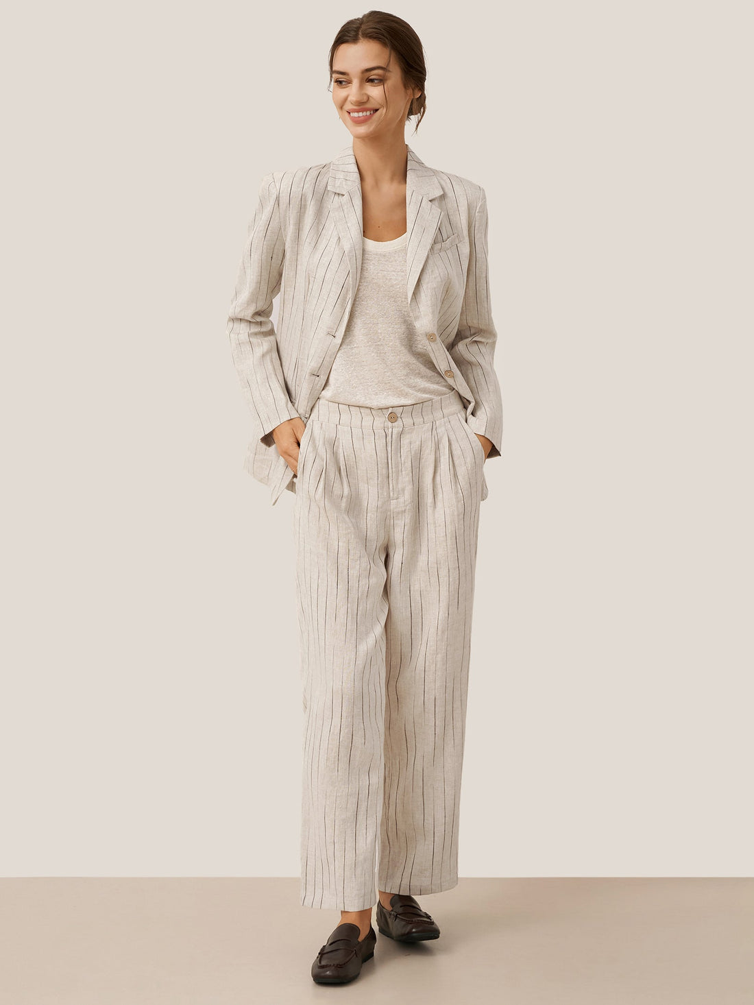 100% Linen Sketch Stripe Suit Set ELOISE