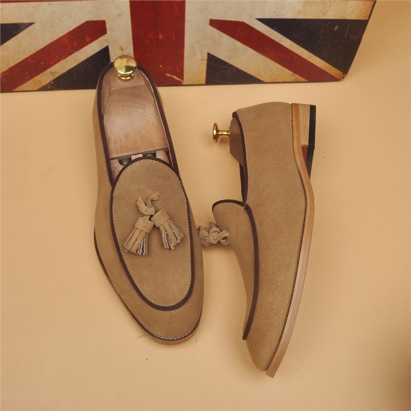 Men's Classic British Pointed Toe Slip-On Loafers - Genuine Leather Dress Shoes