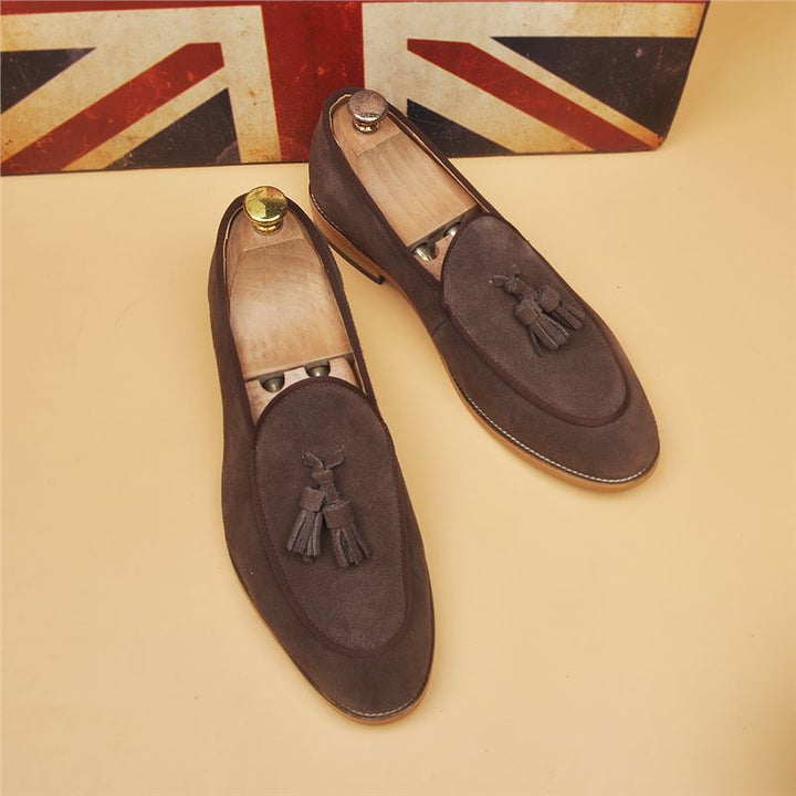 Men's Classic British Pointed Toe Slip-On Loafers - Genuine Leather Dress Shoes
