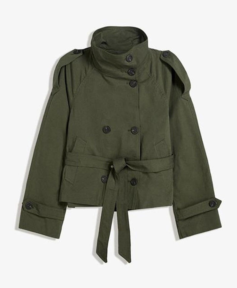 Women's Buttoned Waist-Cinching Lace-Up Trench Coat