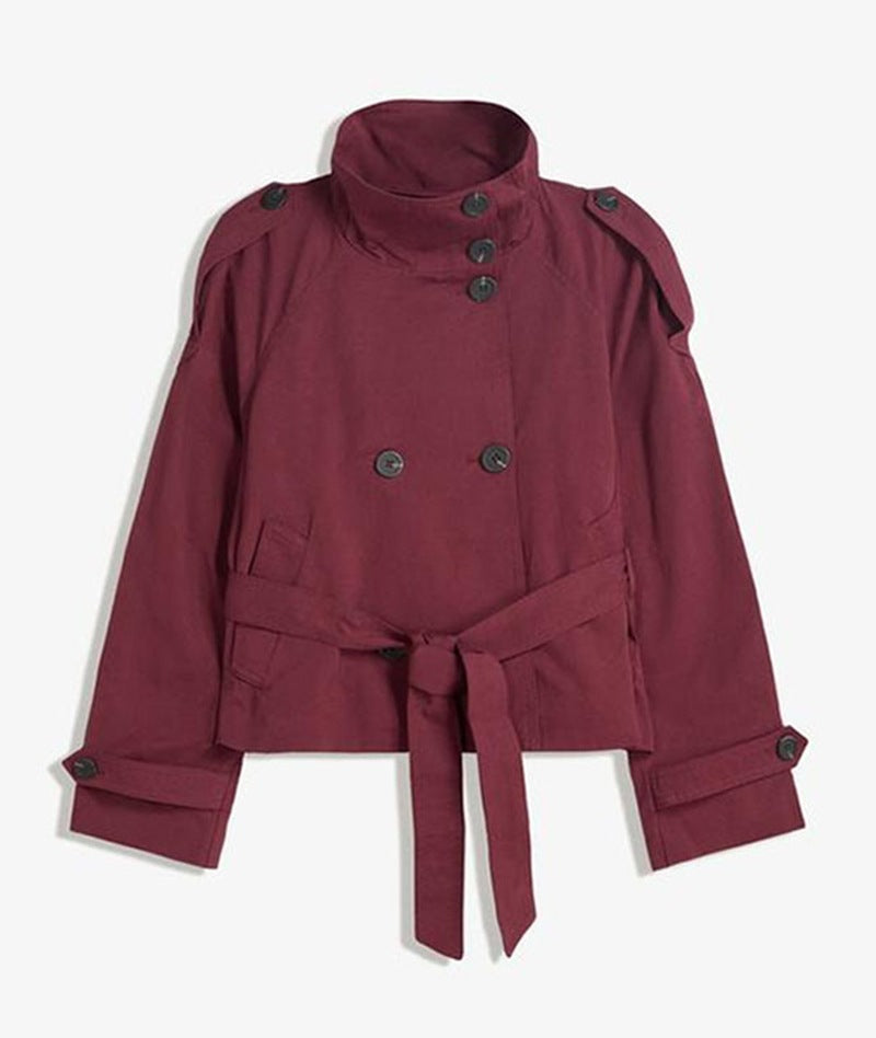Women's Buttoned Waist-Cinching Lace-Up Trench Coat