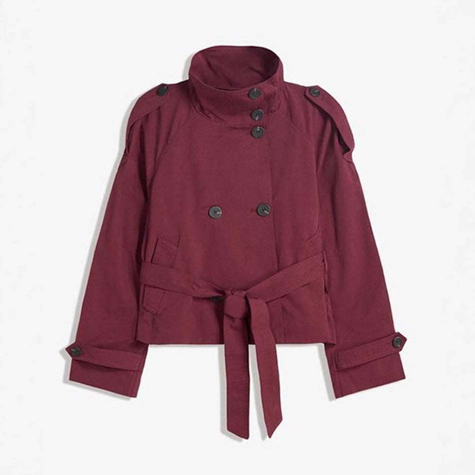 Women's Buttoned Waist-Cinching Lace-Up Trench Coat
