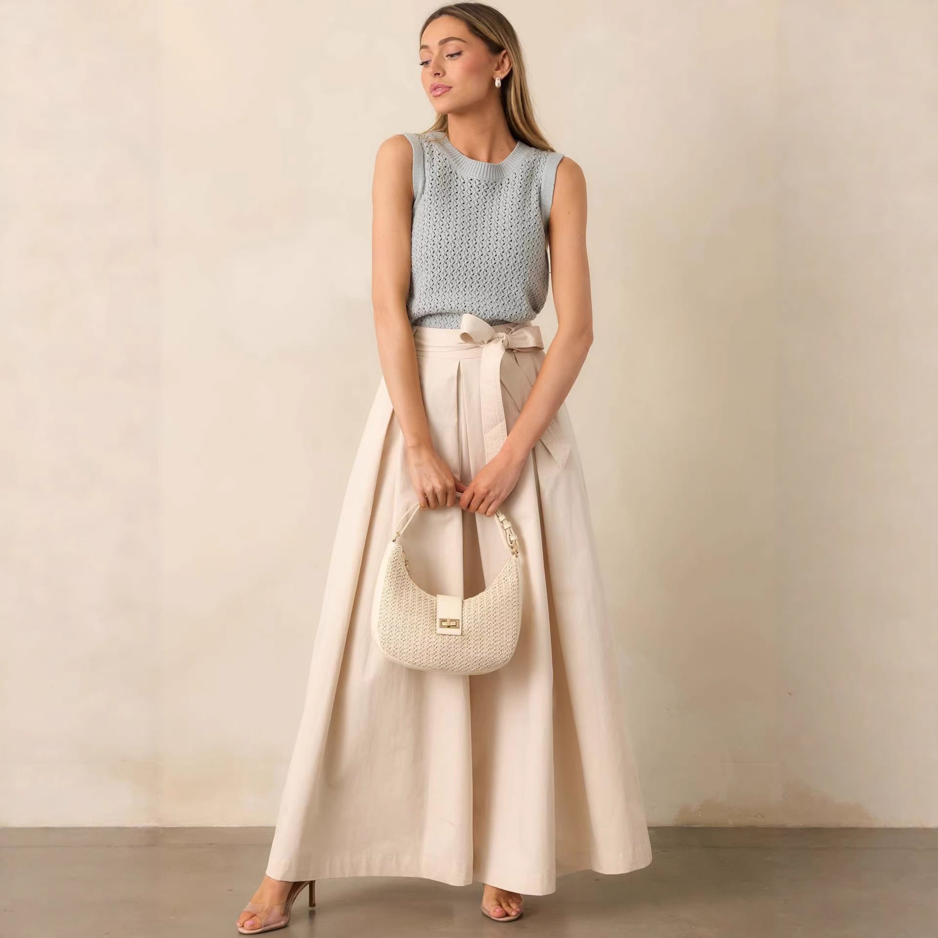 Women Spring Autumn Apricot Straight Leg Pants