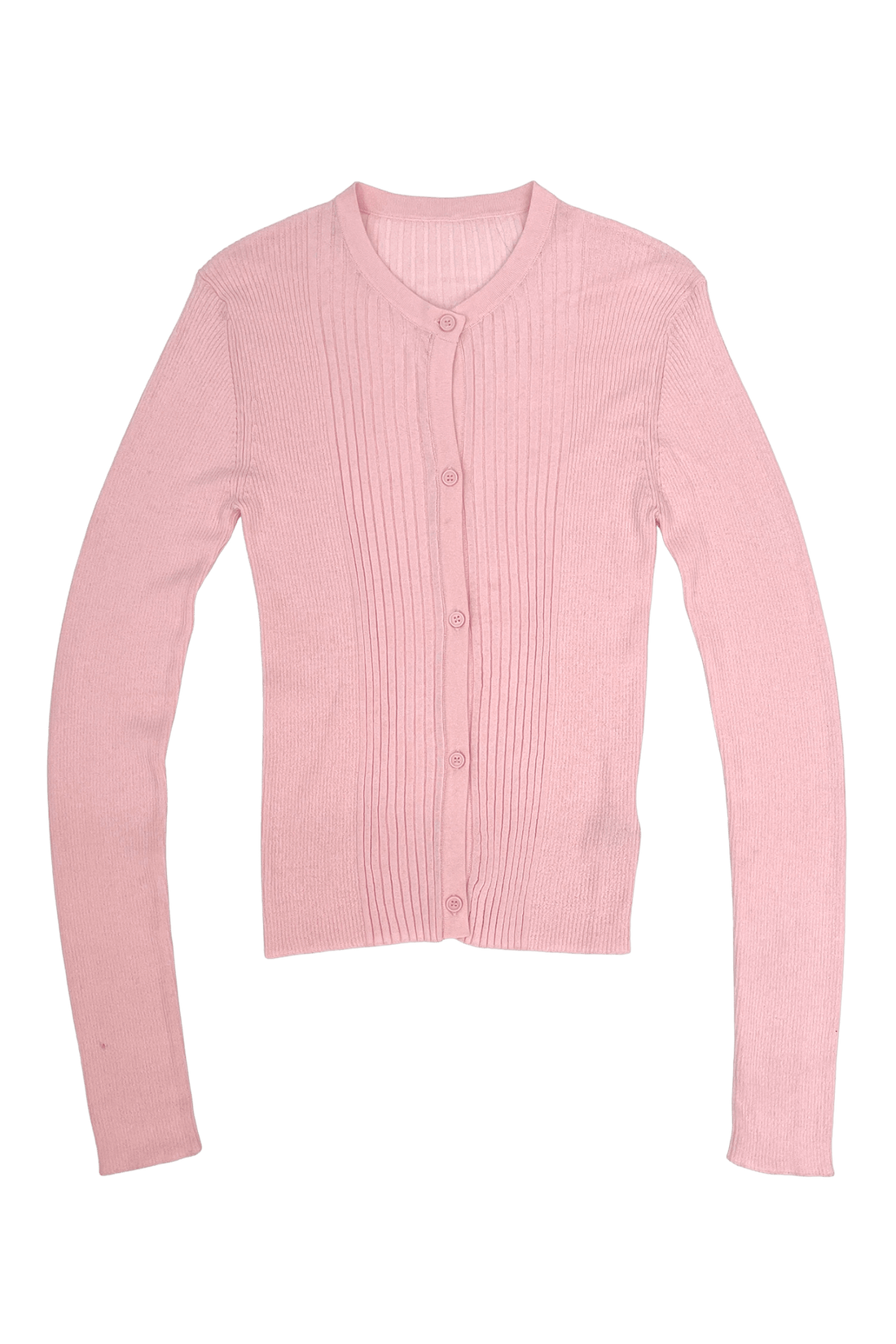 RIBBED KNIT CARDIGAN IN POWDER PINK