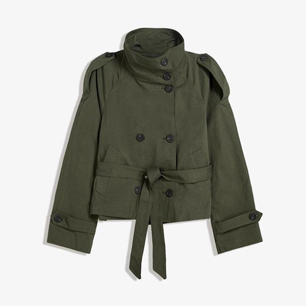 Women's Buttoned Waist-Cinching Lace-Up Trench Coat