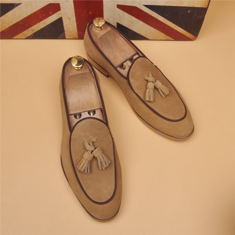 Men's Classic British Pointed Toe Slip-On Loafers - Genuine Leather Dress Shoes